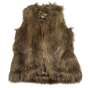 Adorn Wendy Williams Faux Fur Vest Brown Sleeveless‎ Luxury Cozy Medium winter